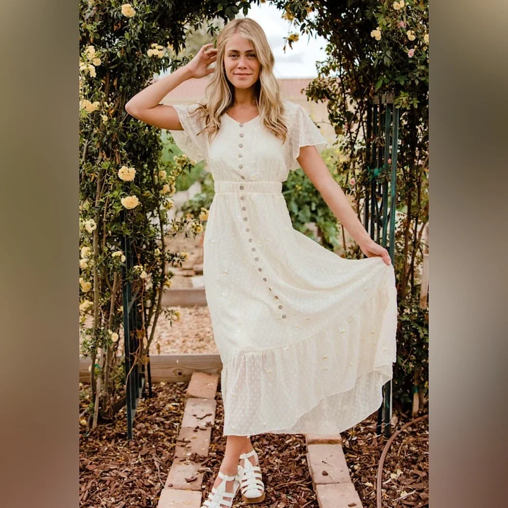 Love Olive Co Timeless Beauty Swiss Dot Floral Embroidered Maxi Dress | 3X - Picture 2 of 9
